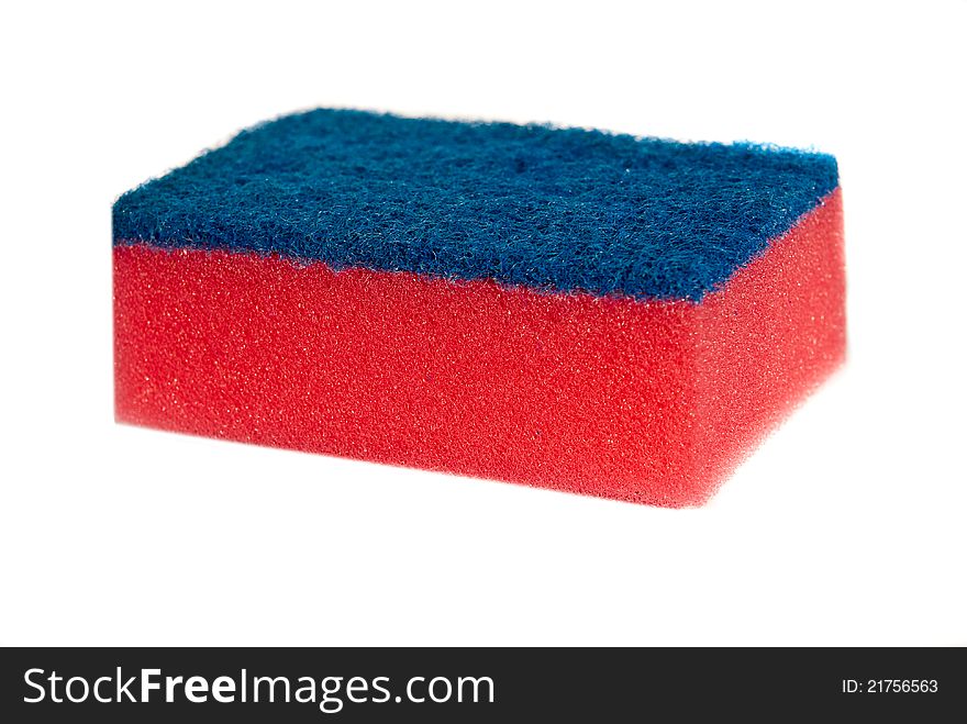 Blue and red sponge for washing dishes isolated