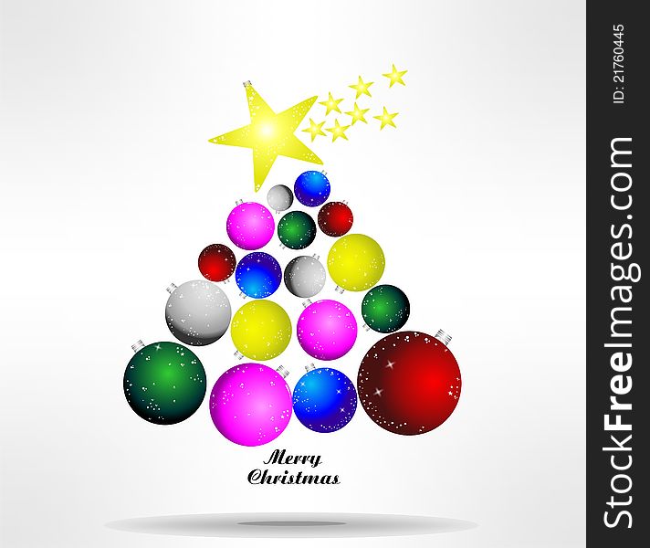 Abstract illustration with christmas tree and decorated with colored balls. Abstract illustration with christmas tree and decorated with colored balls