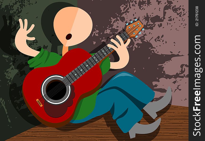 Musician singing and playing a guitar in abstract illustration. Musician singing and playing a guitar in abstract illustration