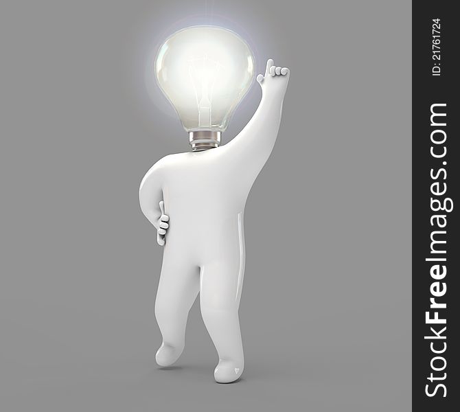 Man with a lamp on his head, on a gray background, 3d render. Man with a lamp on his head, on a gray background, 3d render