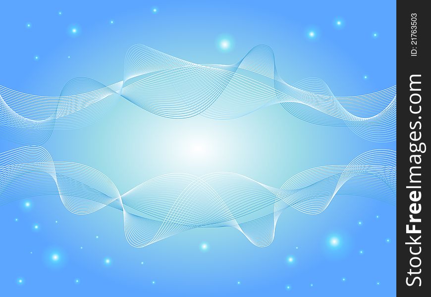 Fantastic blue background with curved lines and glowing balls. Fantastic blue background with curved lines and glowing balls