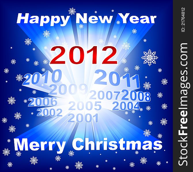 Merry Christmas 2012 blue background with different years