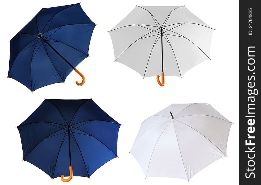 Four umbrellas in perspective against white background. Four umbrellas in perspective against white background
