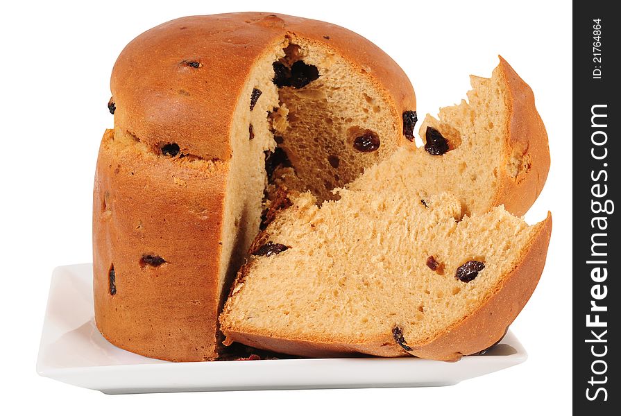 Slices of fruit cake against white background. Slices of fruit cake against white background.