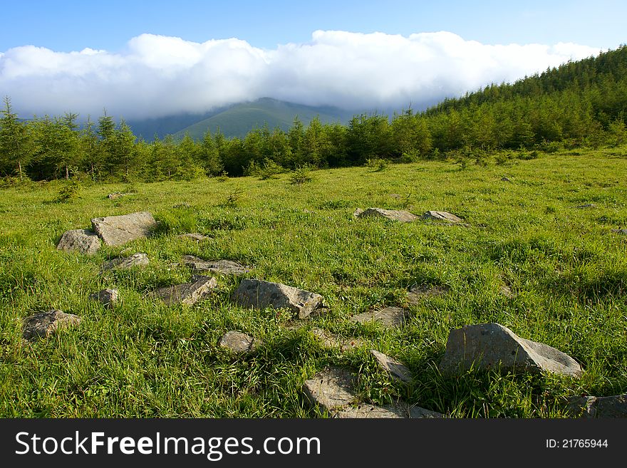 The scenery of mountains, woods and cloues. The scenery of mountains, woods and cloues