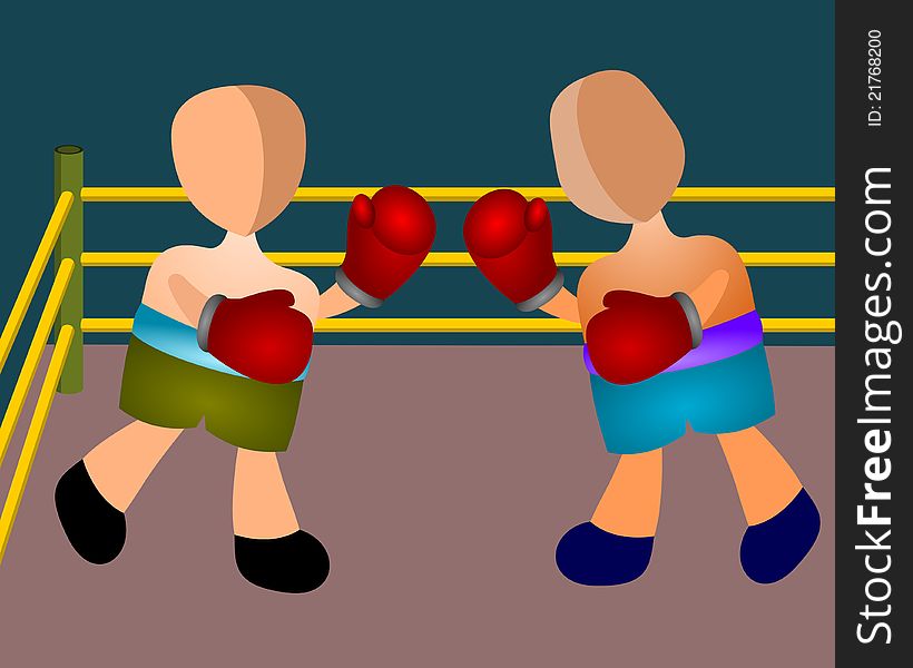 Two abstract boxers inside a boxing ring and having a match