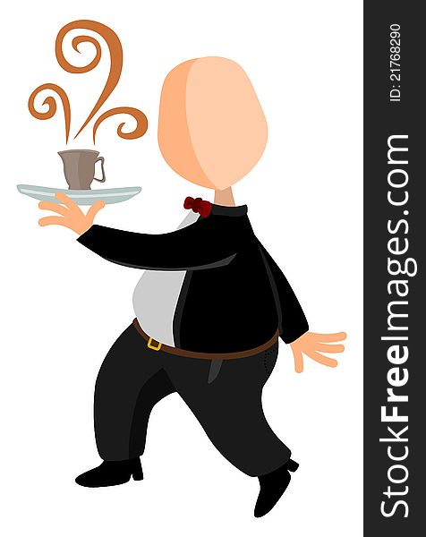 Abstract man in a waiters' uniform and serving hot coffee. Abstract man in a waiters' uniform and serving hot coffee