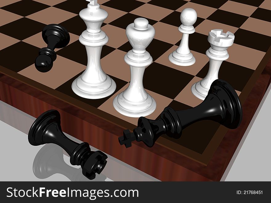 A business situation concept, white chess pieces overcomes black chess pieces. A business situation concept, white chess pieces overcomes black chess pieces