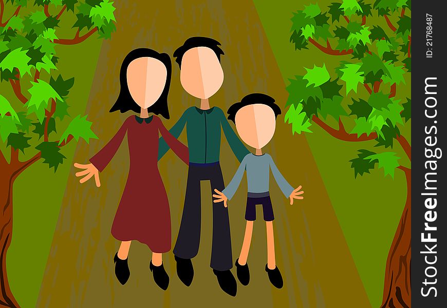 An abstract family walking together in a park. An abstract family walking together in a park