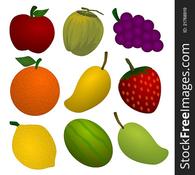 Assorted illustration of fruits for graphic elements. Assorted illustration of fruits for graphic elements
