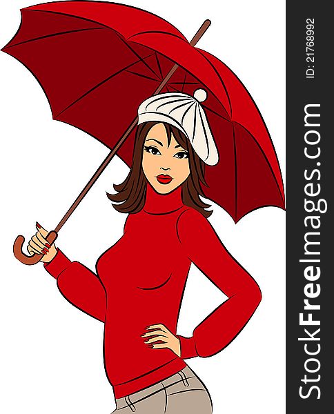 Beautiful girl with umbrella,illustration for a design