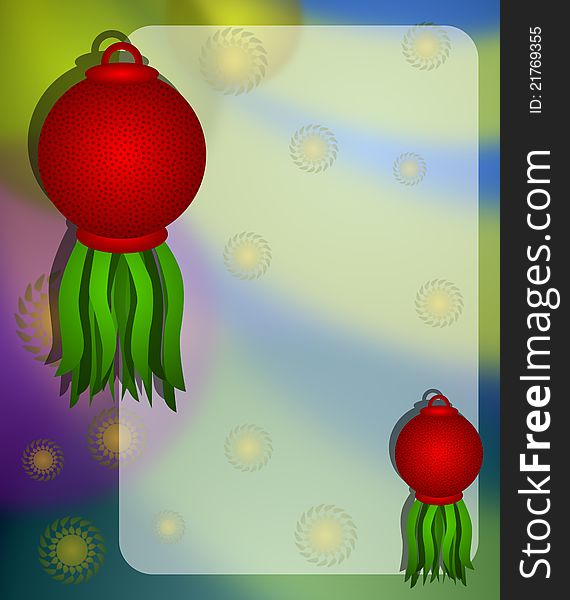 A colorful graphic frame and background with Christmas balls. A colorful graphic frame and background with Christmas balls