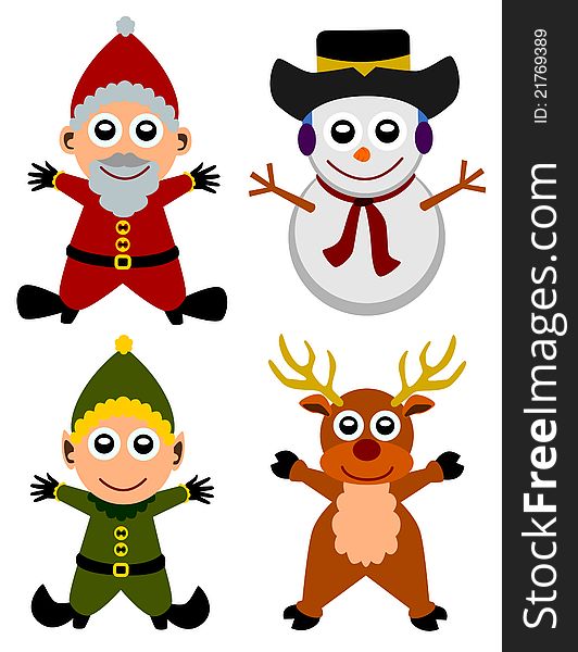 A set of cute cartoon Christmas characters for graphic use