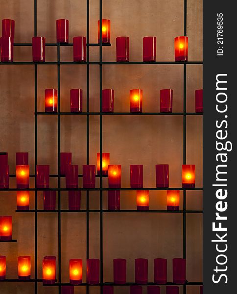 Rack with offering candles at protestant church. Rack with offering candles at protestant church