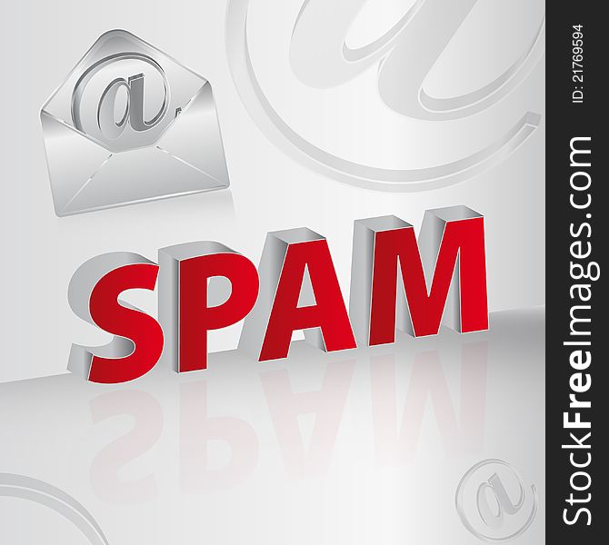 3d image, spam. Red words on grey background