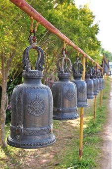 The Row Of Thai Style Ancient Bells Stock Photos