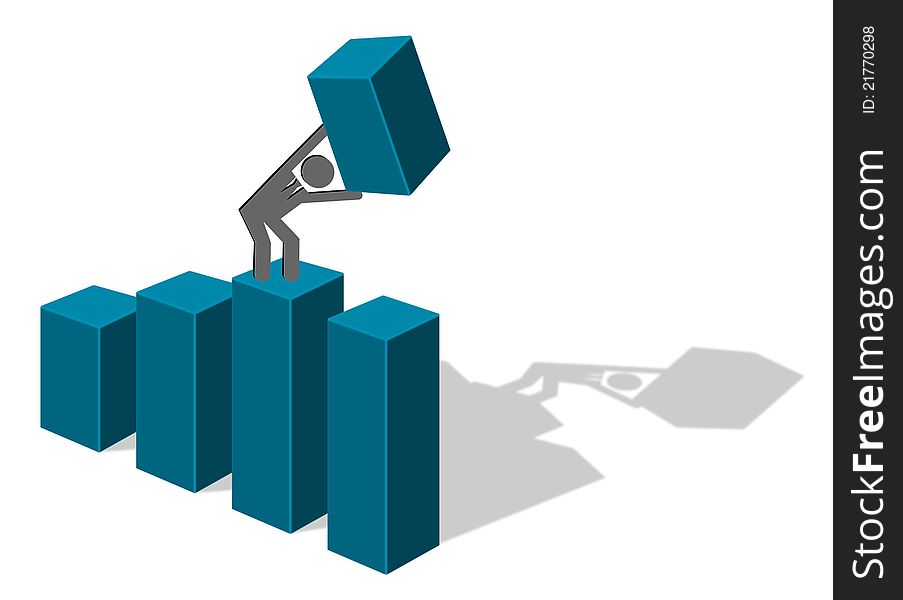 Icon man putting a part of a bar graph to make it higher. Icon man putting a part of a bar graph to make it higher