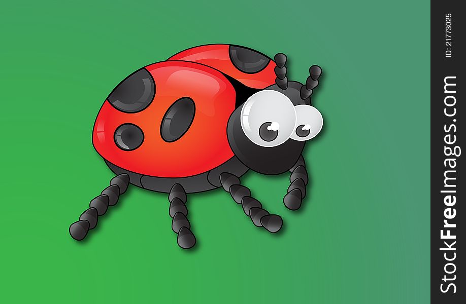 Vector fun ladybug on a green background