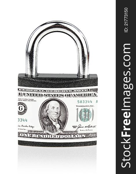 Money security padlock on white background