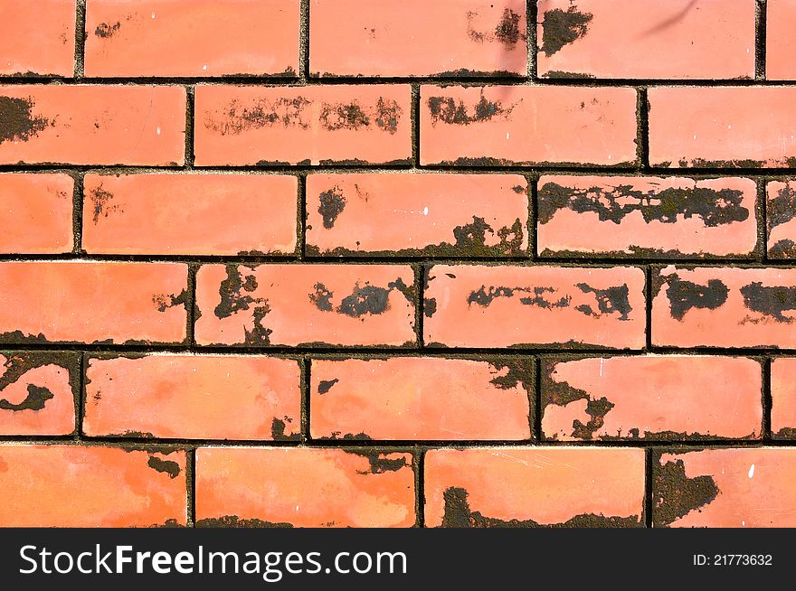 Close up of grunge red brick wall, background