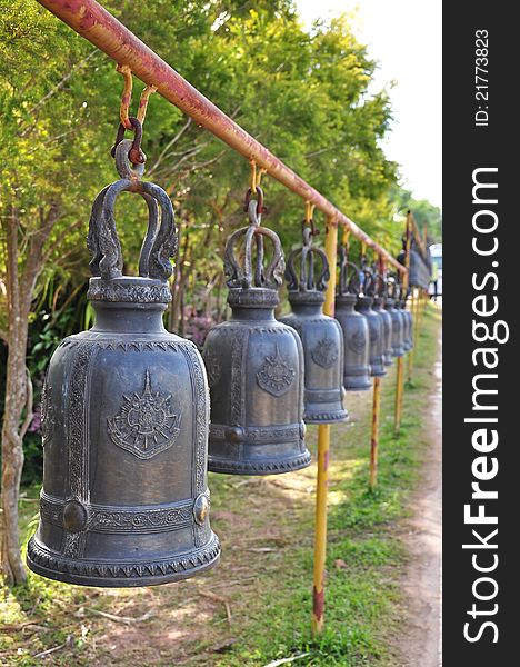 The Row Of Thai Style Ancient Bells