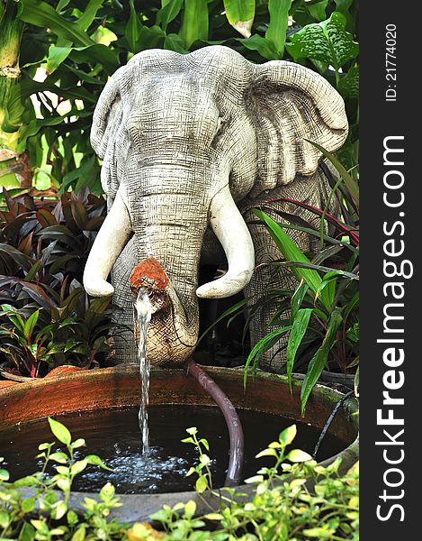 Elephant baked-clay, fountain, gardening