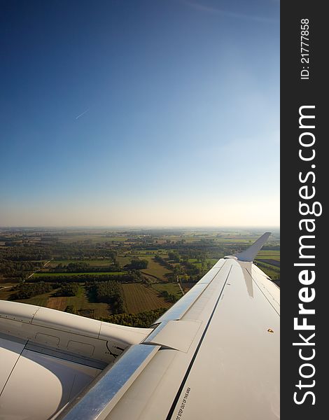 Aerial photo of Farmland over Poland with clear and blue sky