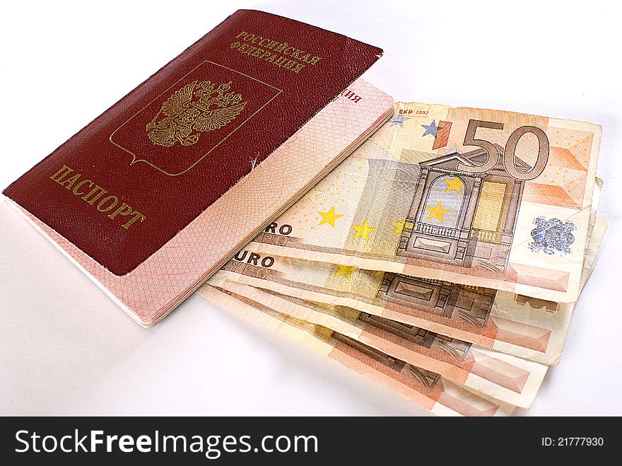 Russian Traveling Passport And Money.