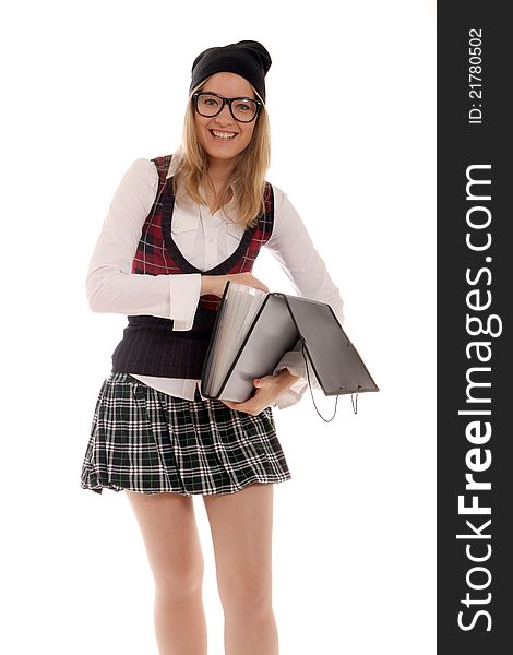 Student with open file folder