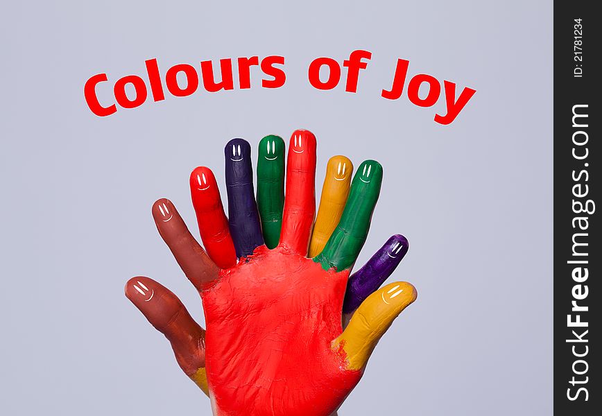 Happy Finger Smileys With Colours Of Joy Sign