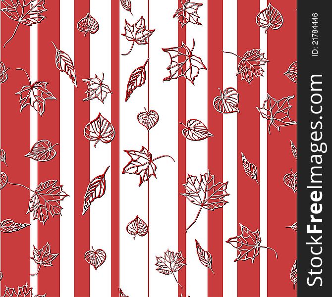 Seamless pattern with abstract leaves on the red and white background. Seamless pattern with abstract leaves on the red and white background