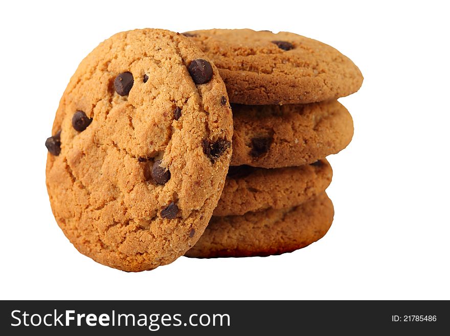 Cookies with chocolate crumbs on a white background. Cookies with chocolate crumbs on a white background.