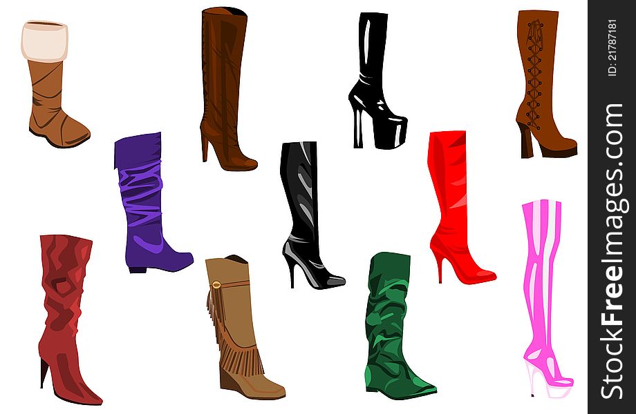 Collection of different kind of women's boots. Collection of different kind of women's boots