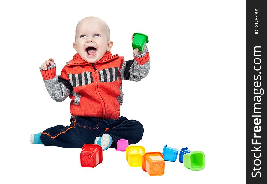 Little Boy With A Plastic Pyramid In The Studio