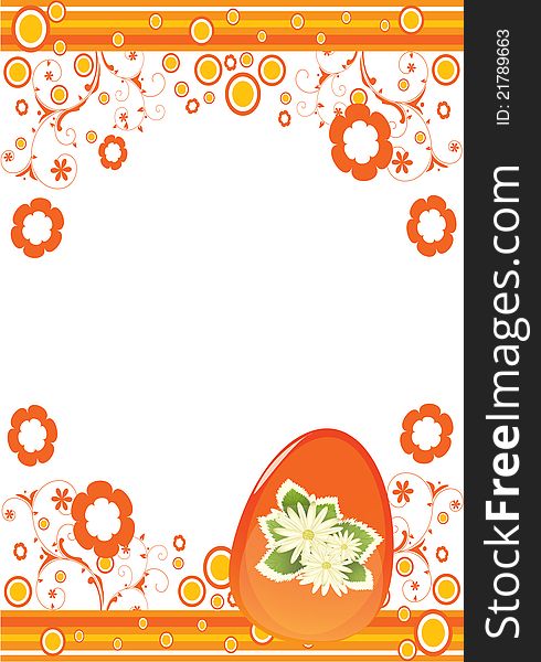 Orange Easter egg on decorative background. Orange Easter egg on decorative background