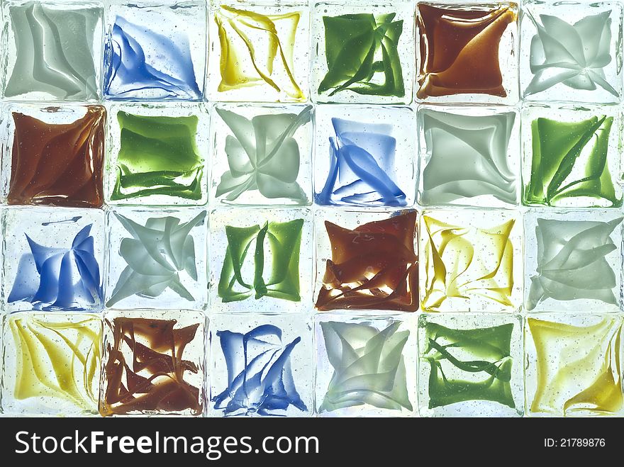 Close-up of colored glass cubes.