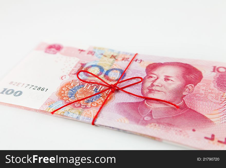 Chinese banknotes with a red string. Chinese banknotes with a red string