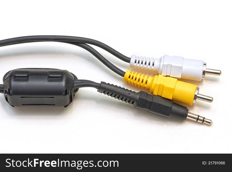 Camera cable with different sockets on white background