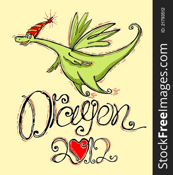 Dragon. The cheerful smiling dragon, symbol of coming 2012 flies.