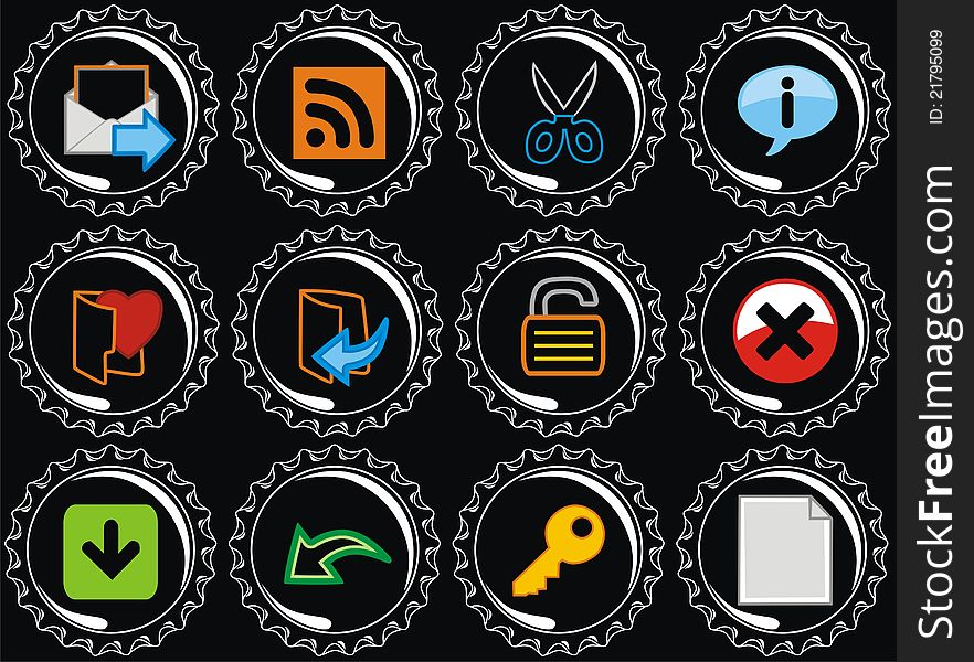 Set bottle cap icon computer. Set bottle cap icon computer