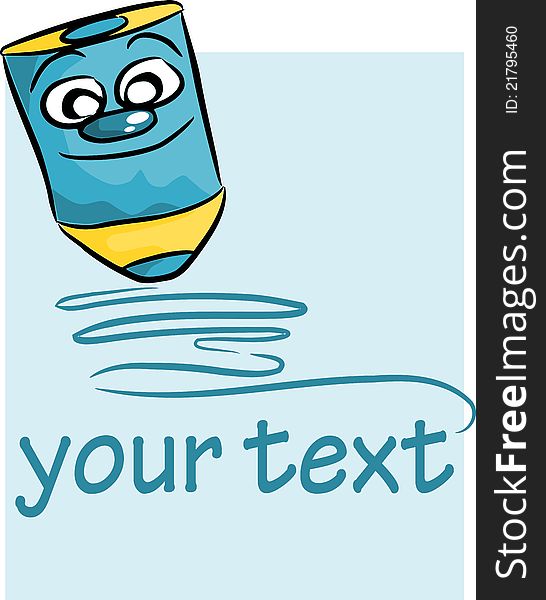 Happy crayon on blue background - illustration with place for your text