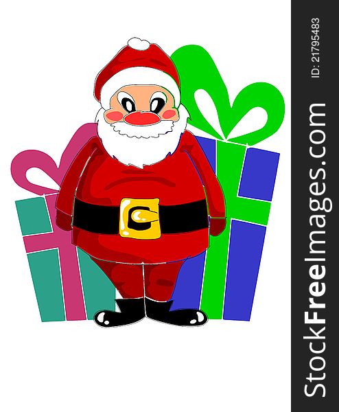 Happy Santa Claus And Big Gifts
