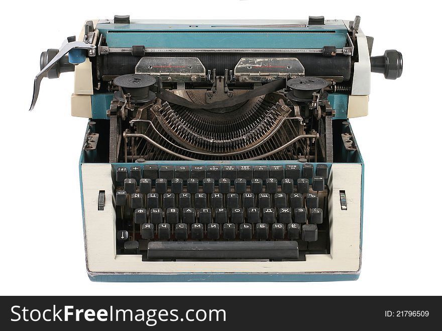 Old antique mechanical vintage cyrillic typewriter. Old antique mechanical vintage cyrillic typewriter
