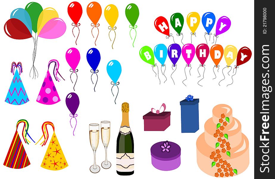 Set of different elements for party and celebration. Set of different elements for party and celebration