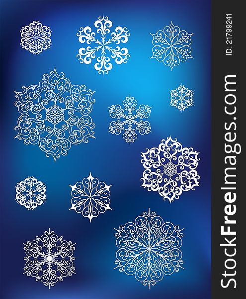 White snowflake set for winter design. White snowflake set for winter design