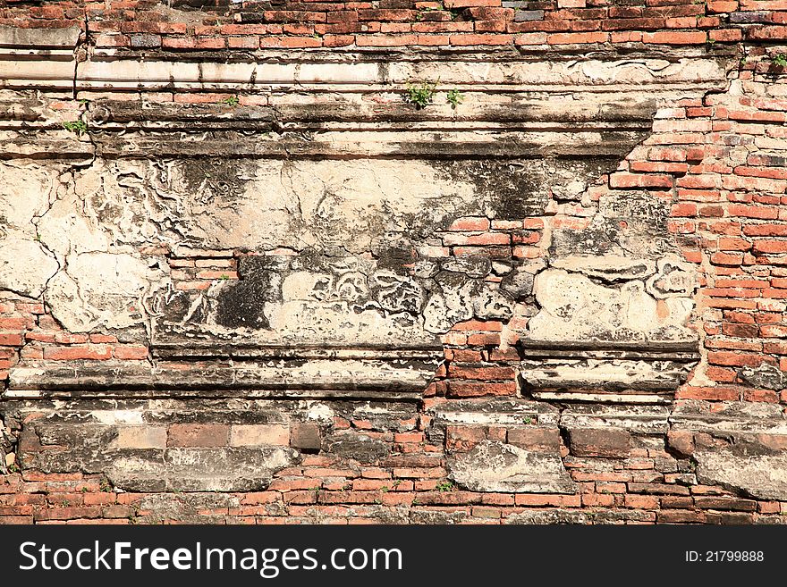 Ruin of monastery temple wall from red brick using as background