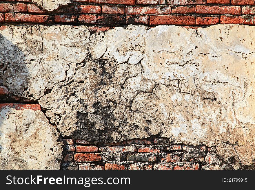 Ruin monastery temple wall from red brick using as background. Ruin monastery temple wall from red brick using as background