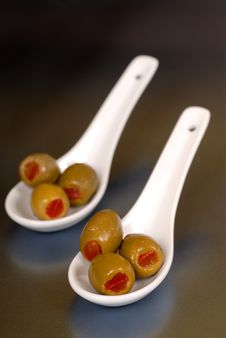 Green Stuffed Olives In Two Wh Royalty Free Stock Photography