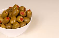 Green Stuffed Olives In White Stock Image
