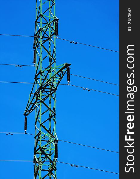 Photo of electrical air-lines against blue sky. Photo of electrical air-lines against blue sky.